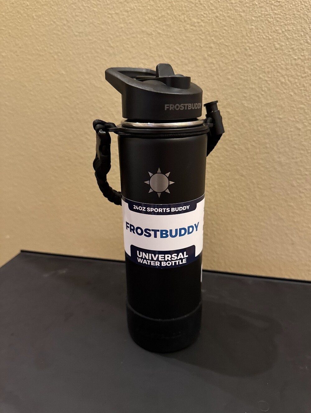 Frostbuddy Black Stainless Sports Buddy Steel Water Bottle Universal 24 Oz